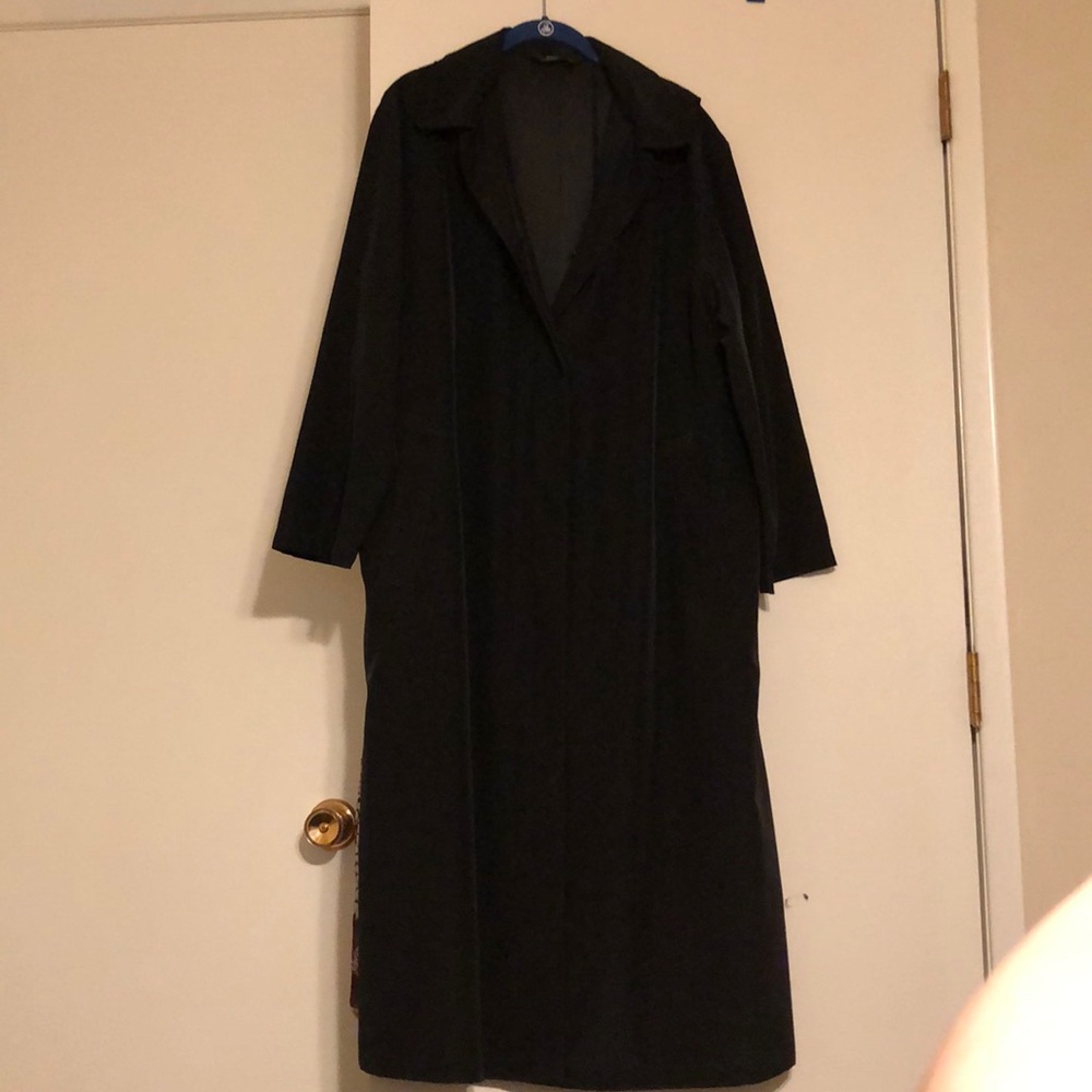 Hilary Radley. Full length black trenchcoat. Large
